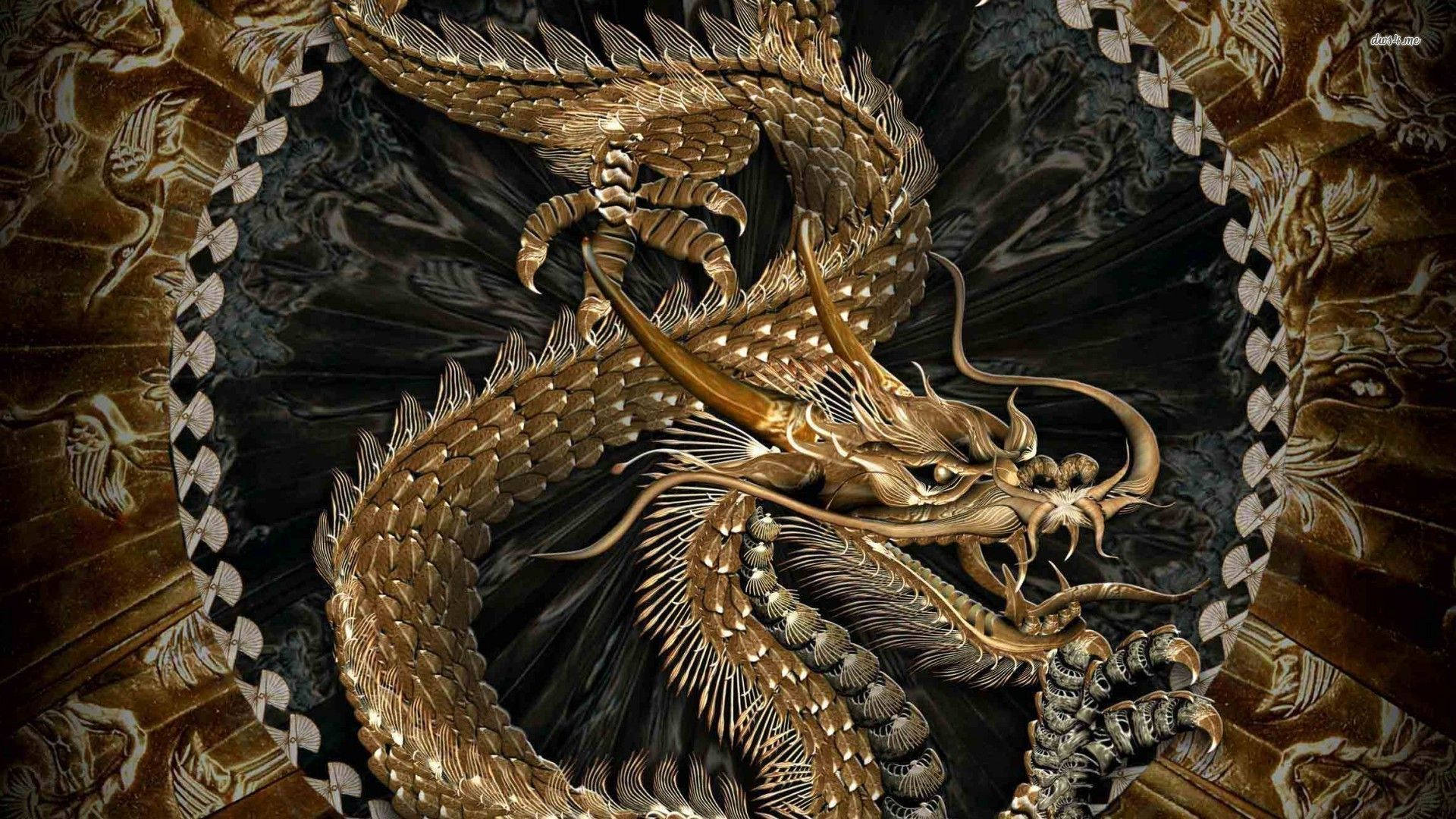 Bronze Emblem Japanese Dragon Pc Wallpaper