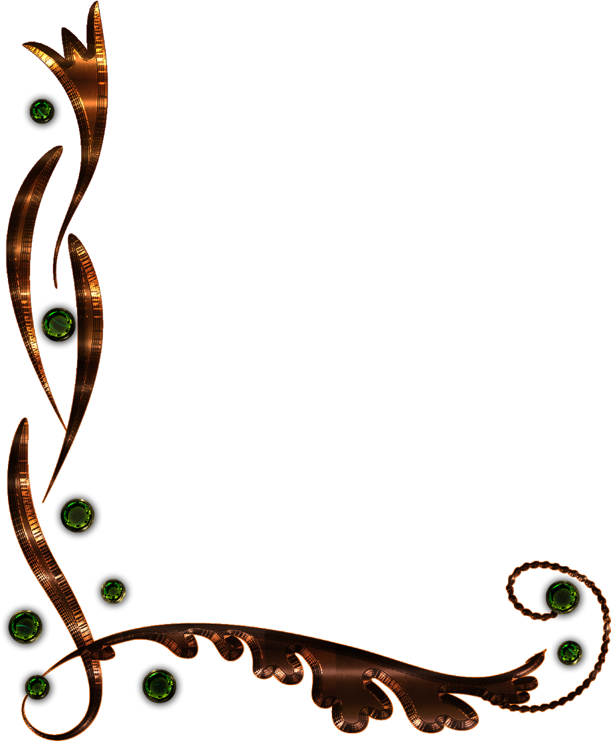 Bronze Floral Scroll Designwith Green Gems PNG
