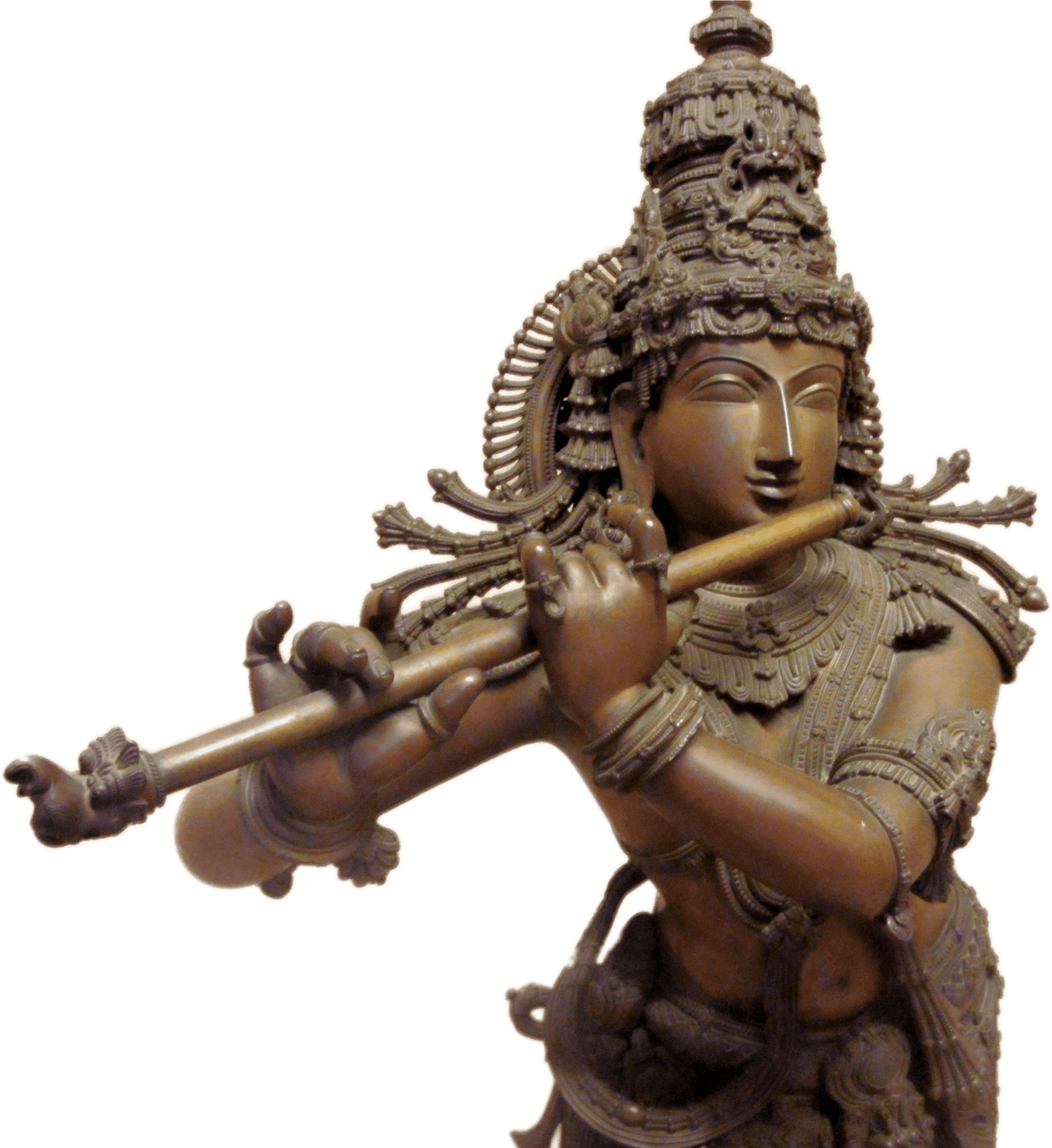 Bronze Flute Playing Deity Statue PNG