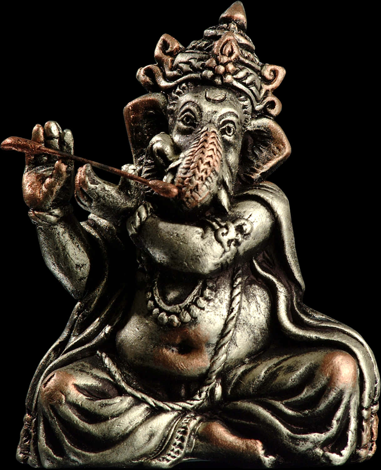 Bronze Ganesh Statue Playing Flute PNG