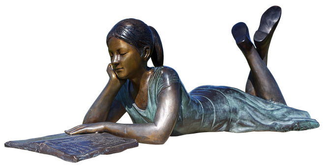 Bronze Girl Reading Sculpture PNG