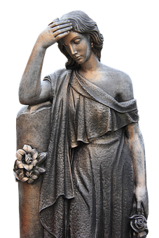 Bronze Grieving Woman Statue PNG