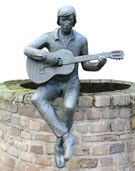 Bronze Guitarist Statue PNG