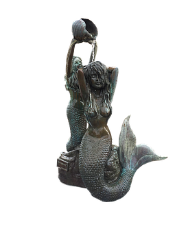 Bronze Mermaid Sculpture Pouring Water PNG