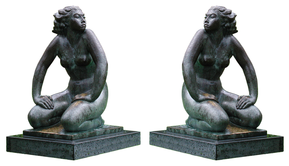 Bronze Mermaid Statue Sideby Side PNG
