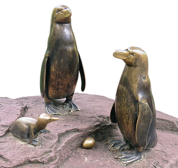 Bronze Penguin Sculpture Display PNG