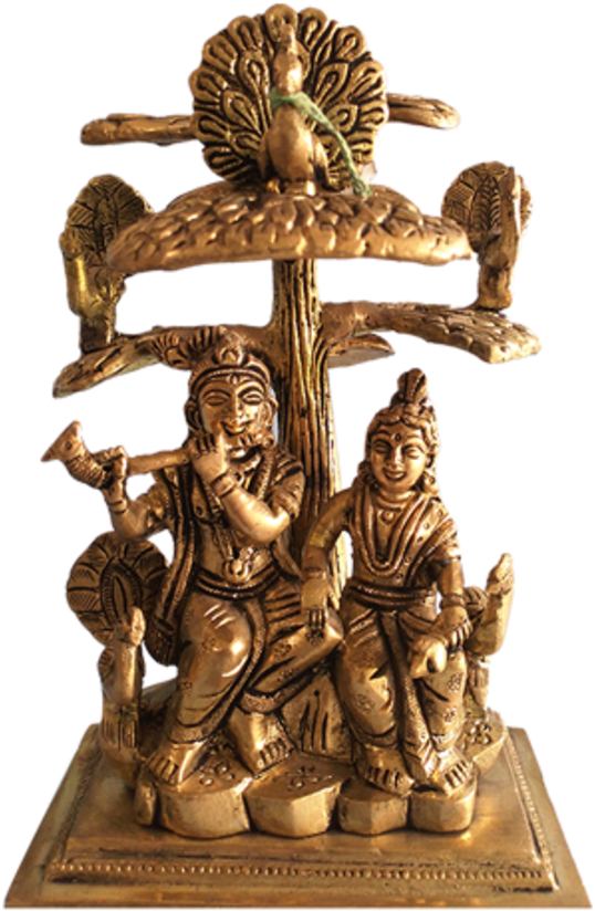 Bronze Radha Krishna Under Kadamba Tree Statue PNG