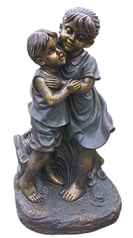 Bronze Sculpture Children Kissing PNG