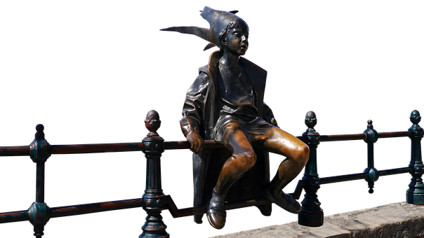 Bronze Statue Boy Sitting Fence PNG