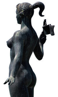 Bronze Statue Female Figure Holding Lamp PNG
