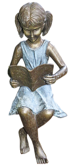 Bronze Statue Girl Reading Book PNG