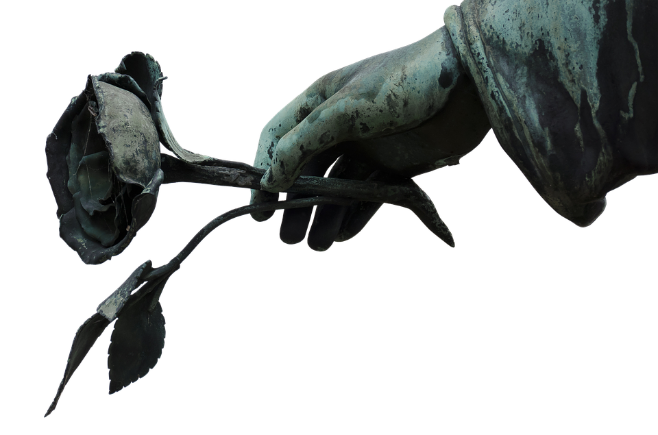 Bronze Statue Hand Holding Rose PNG