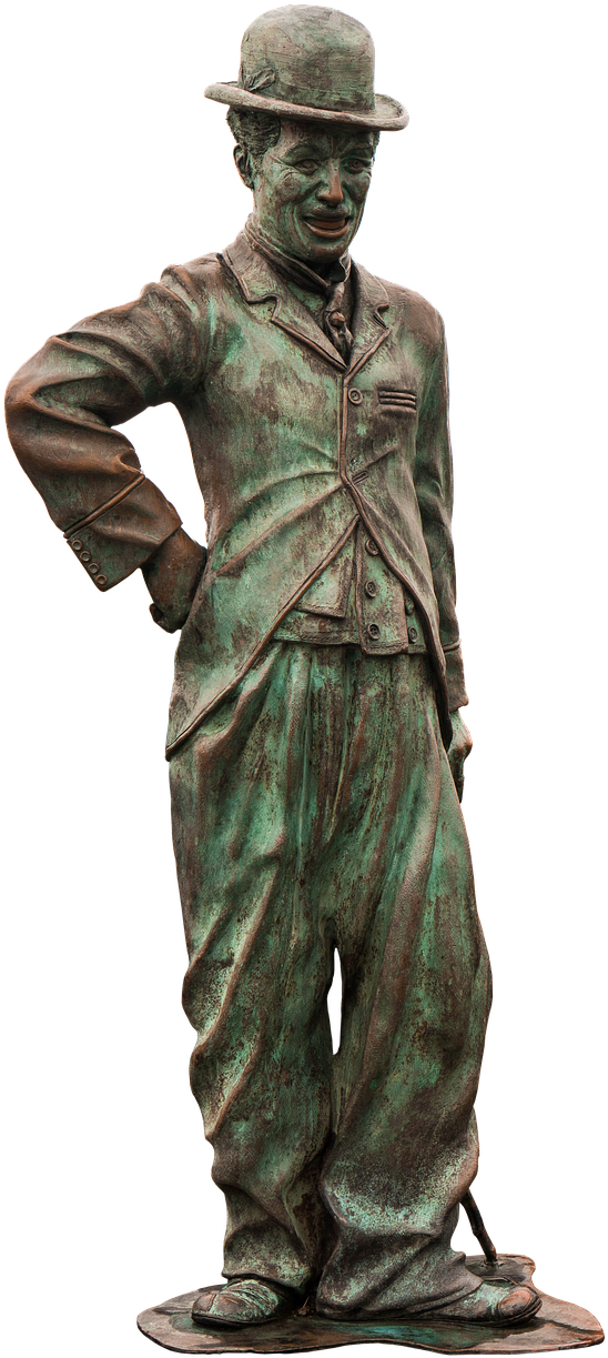 Bronze Statueof Iconic Tramp Character PNG