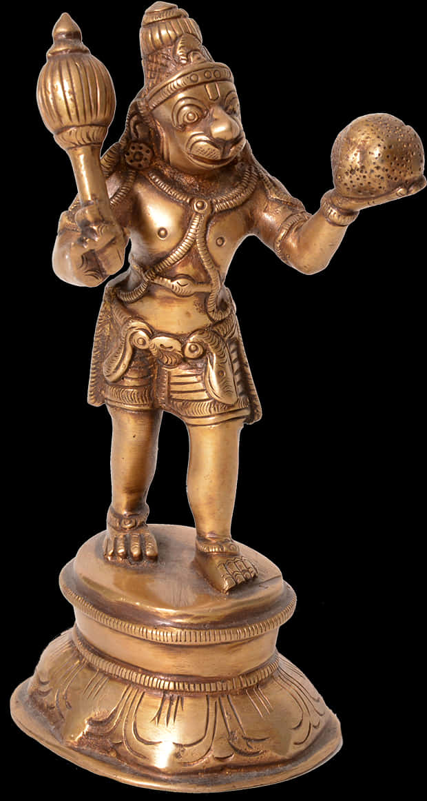 Bronze_ Hanuman_ Statue_with_ Mace_and_ Mountain PNG