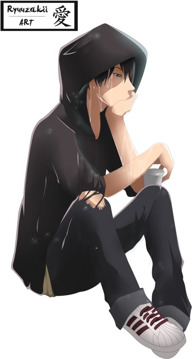 Brooding Anime Boy Art PNG