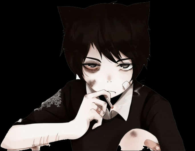 Brooding Anime Boywith Cat Ears PNG