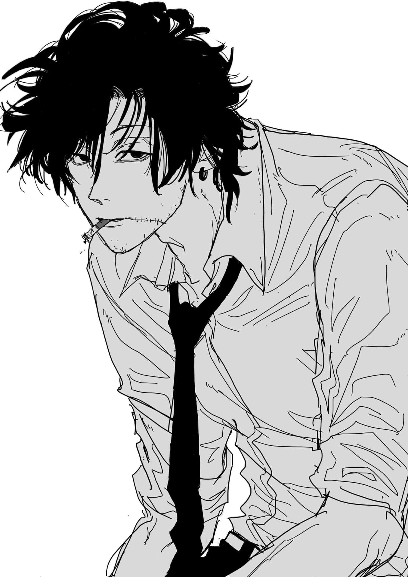 Boceto De Personaje De Anime Melancólico Fondo de pantalla