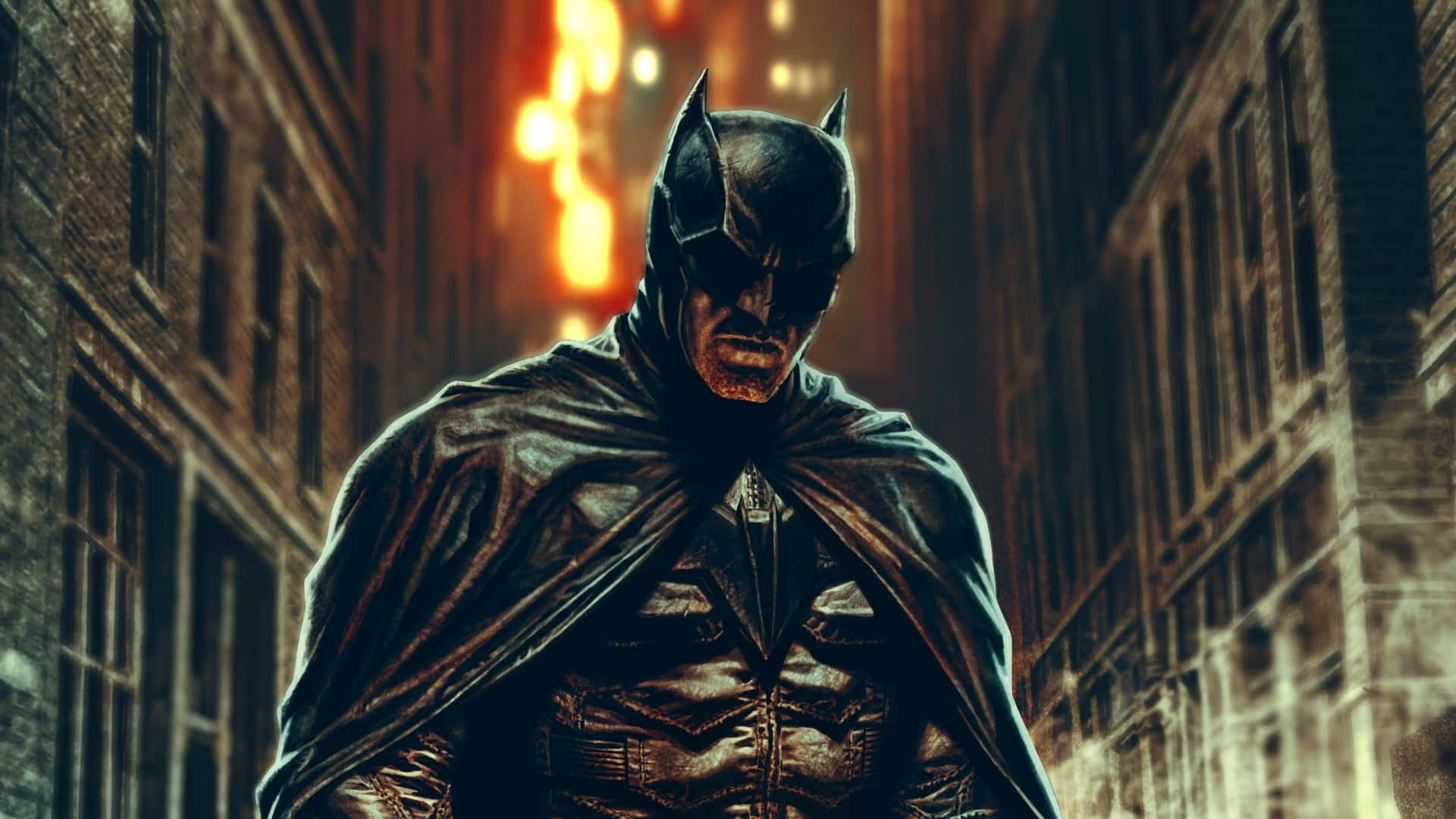 Brooding Batman In Gotham Steeg Achtergrond