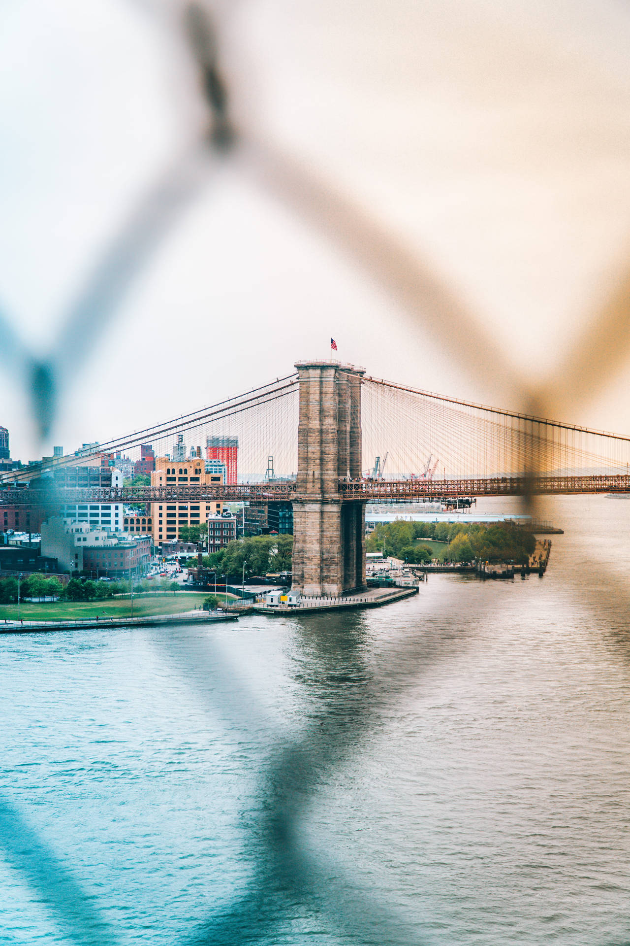 Brooklyn Bridge And Wire Fence Wallpaper