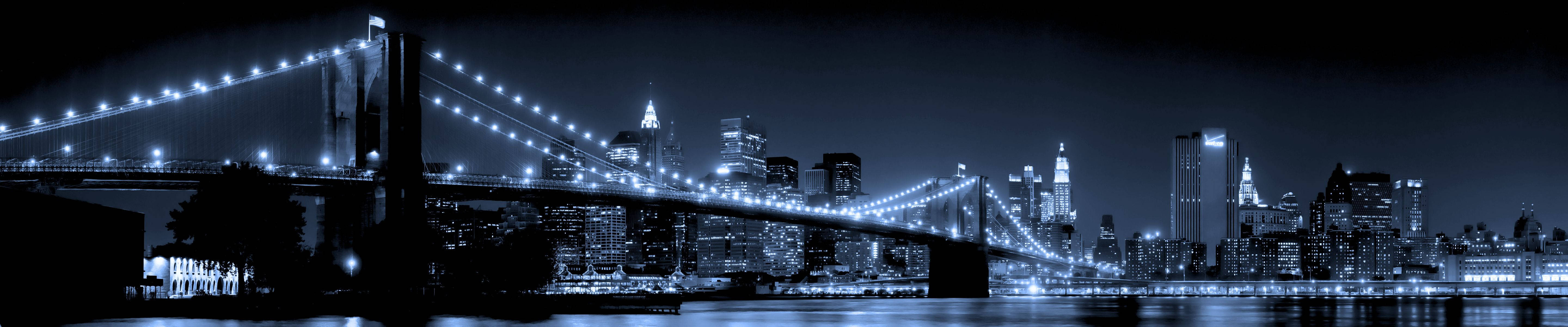 Brooklyn Bridge At Night Three Screen Wallpaper