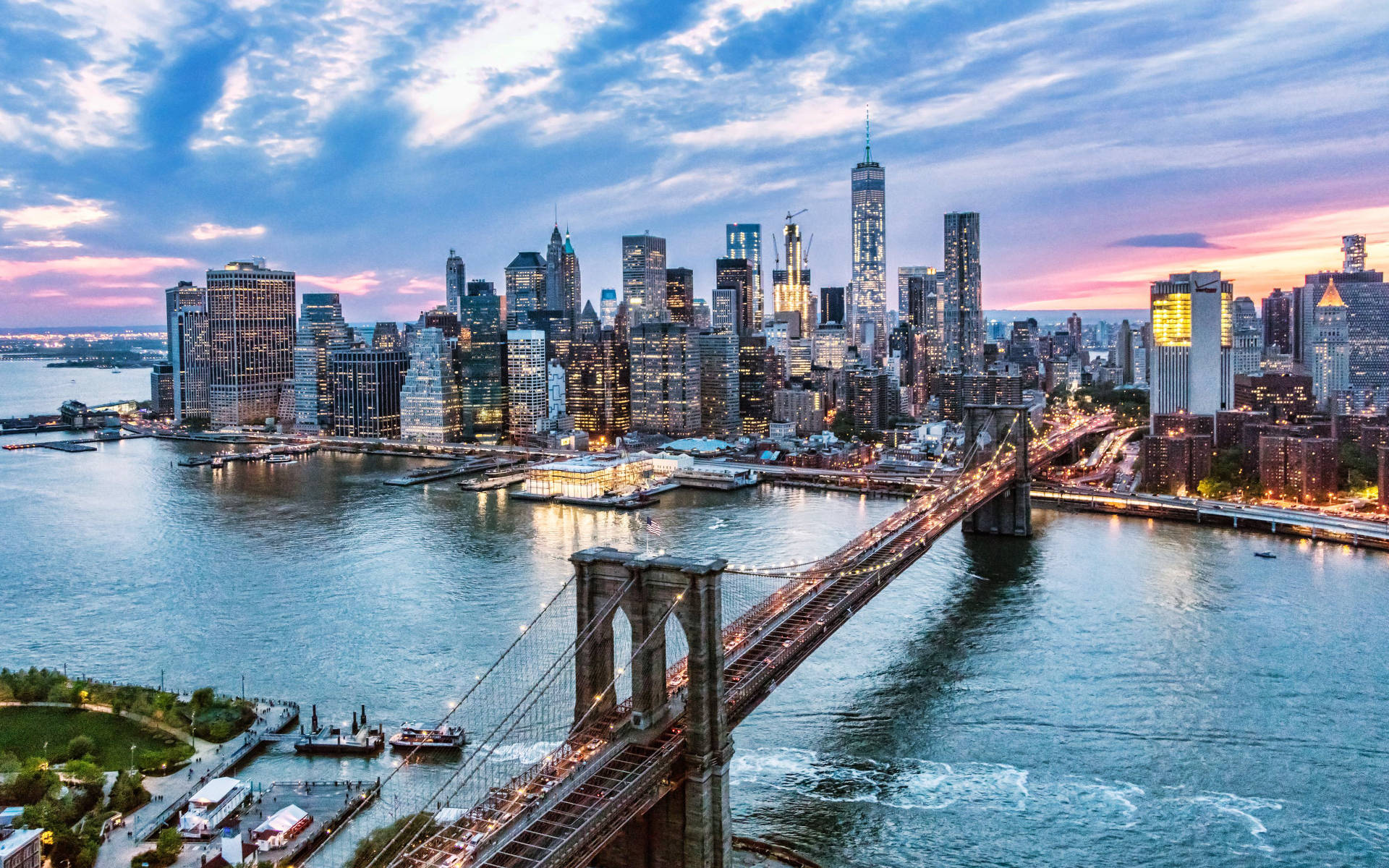 Brooklyn Bridge, East River, And New York Skyline Wallpaper