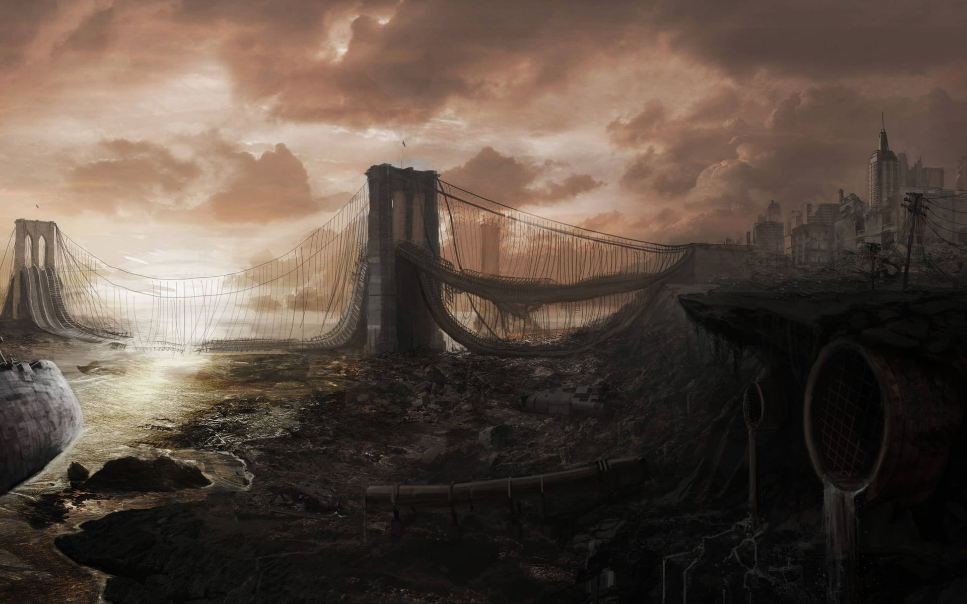 Brooklynbridge I En Dystopisk Värld. Wallpaper