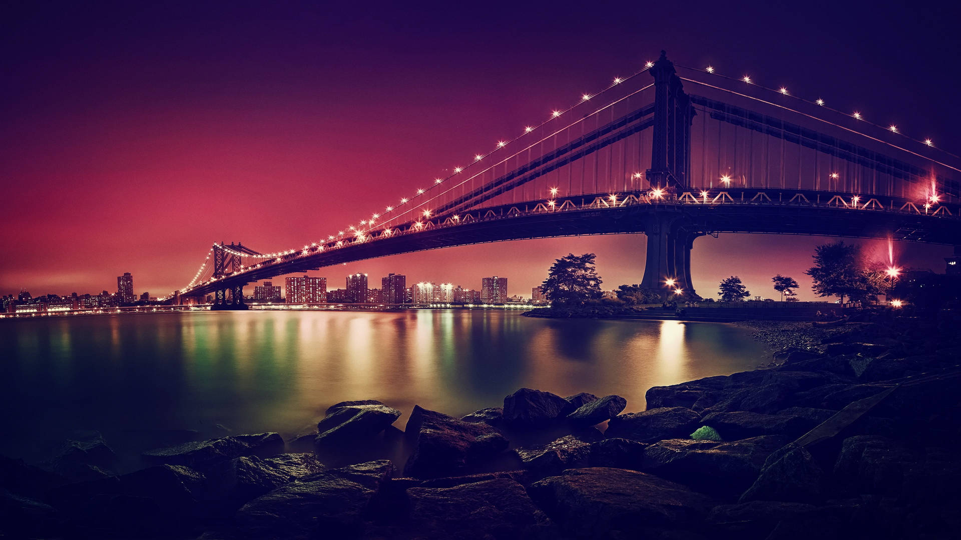Brooklyn Bridge Night Sky New York 4k Wallpaper