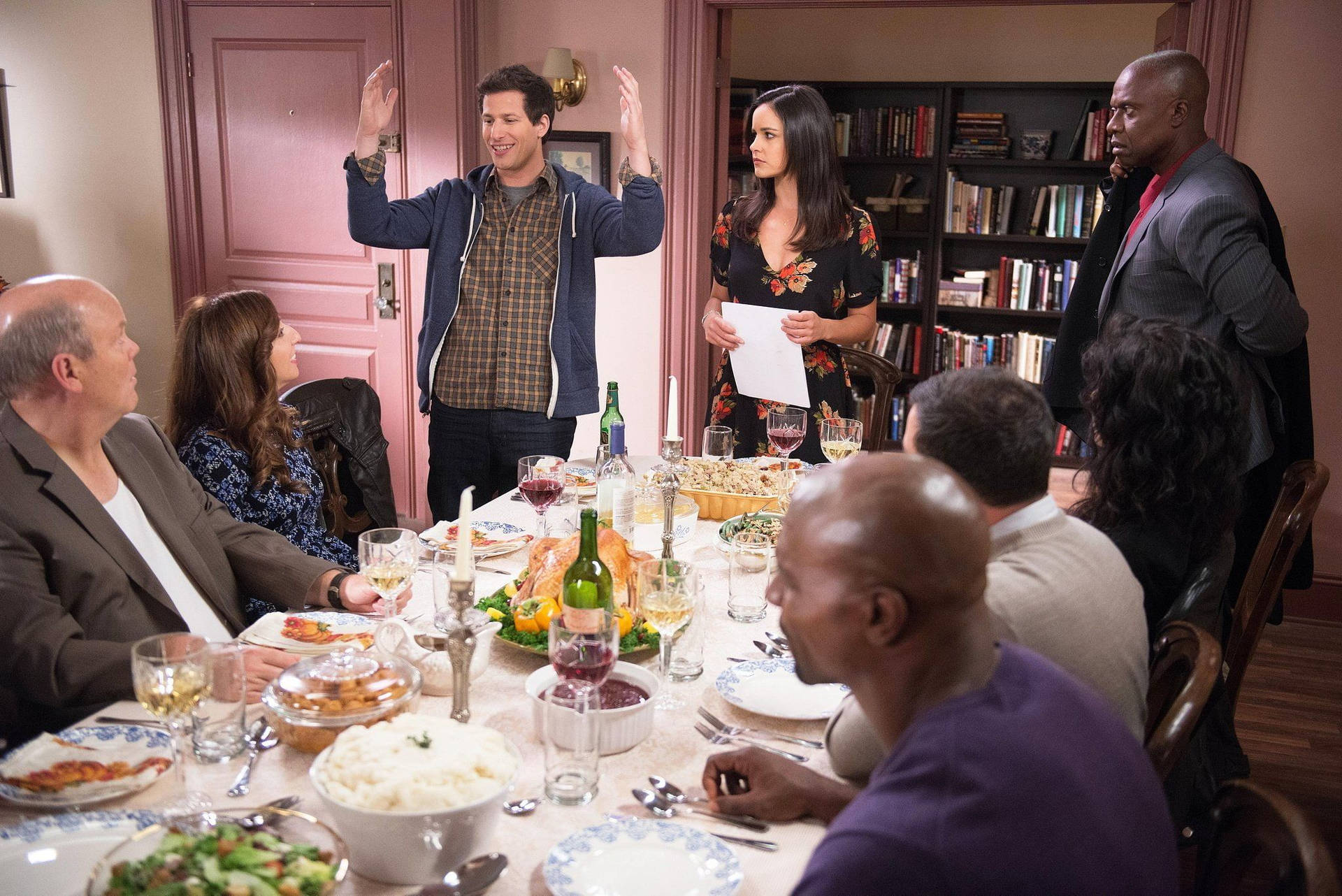 The gang enjoys a Thanksgiving dinner in Brooklyn Nine Nine. Wallpaper