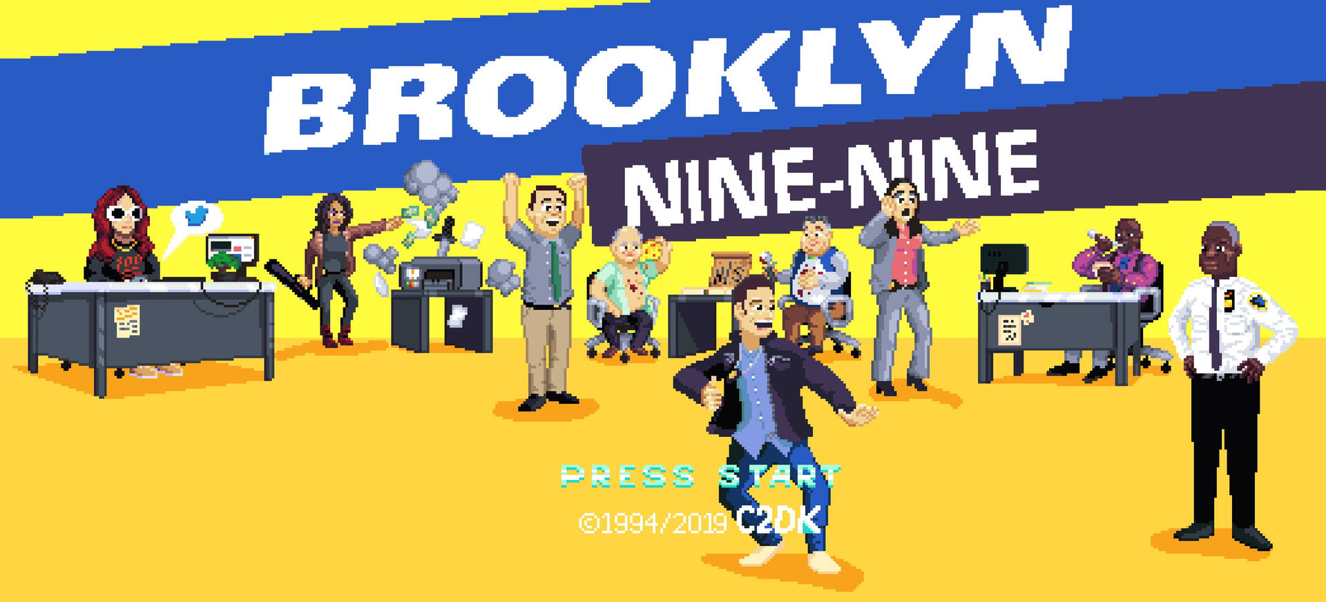Celebrate the cast of Brooklyn Nine Nine in this fun and nostalgic 16-bit pixel art Wallpaper