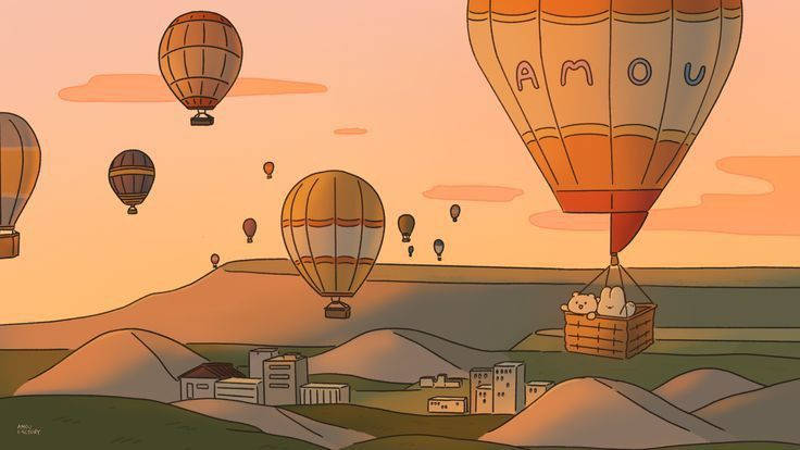 Download Brown Aesthetic Hot Air Balloon Cartoon Laptop Wallpaper |  