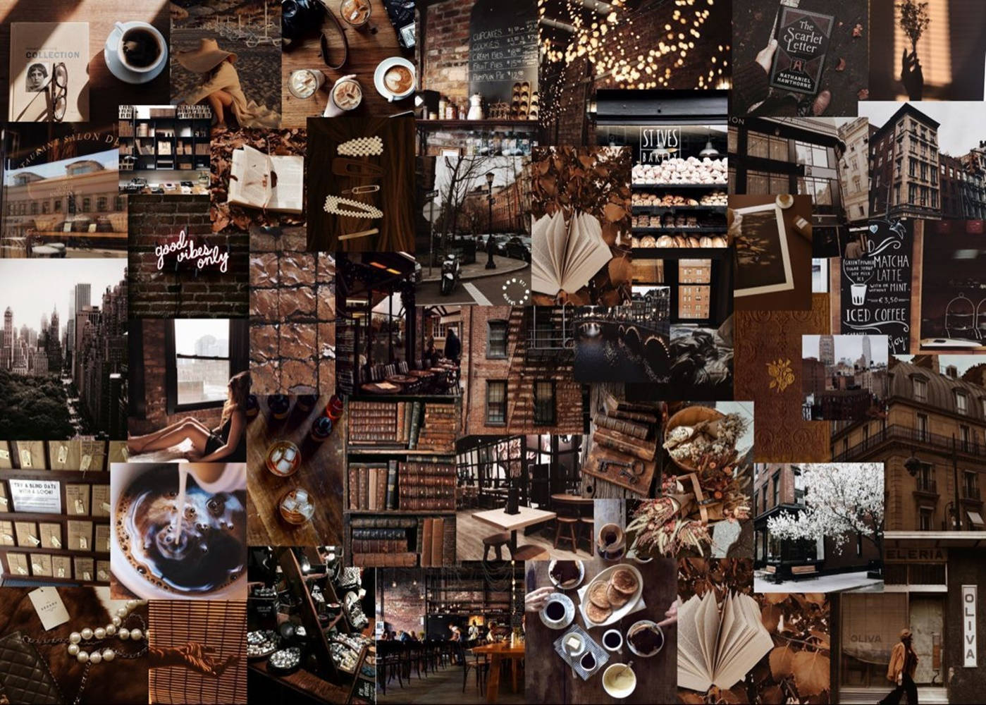 Brown Aesthetic Photo Dump Collage Laptop Wallpaper