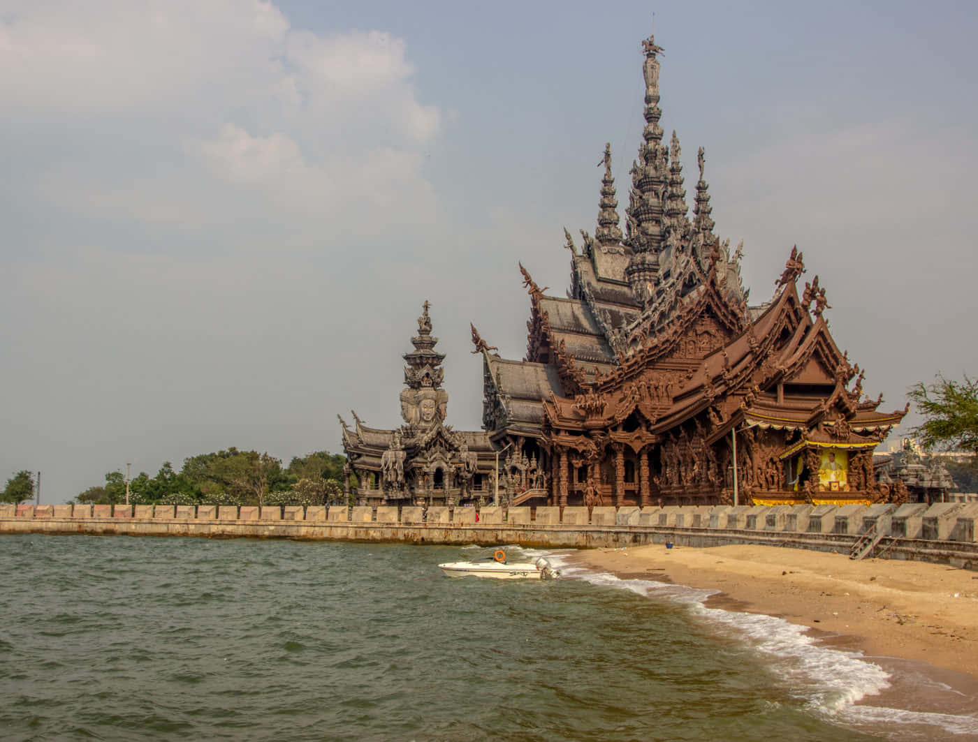 Brown Aesthetic Sanctuary Of Truth Along The Beach Wallpaper