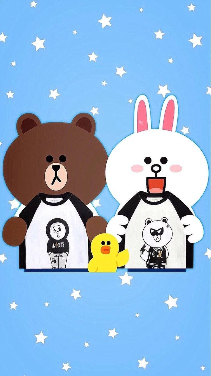 Brown And Cony In Blue Line Friends Background