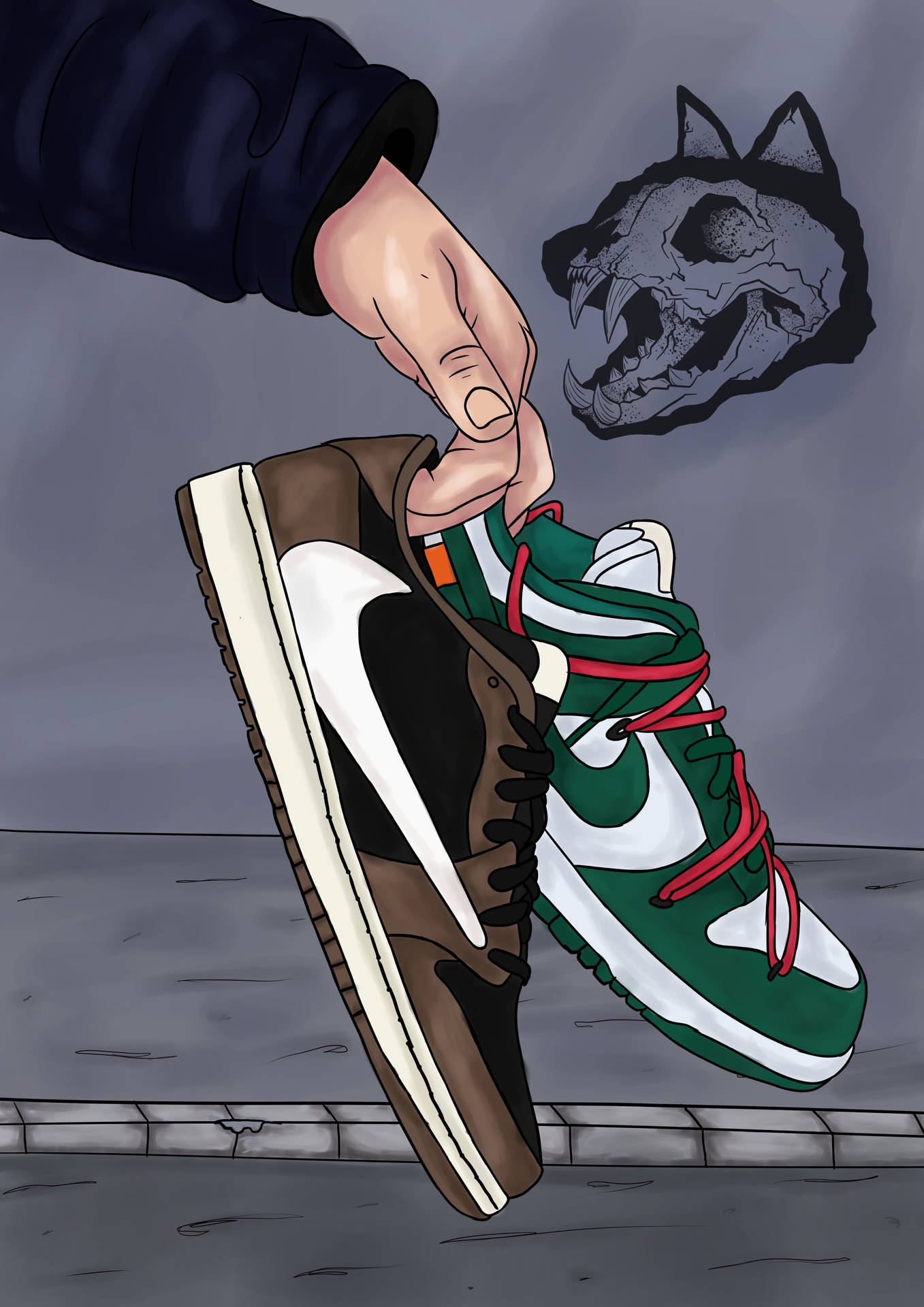 Artede Sapato Nike Em Cartoon Nas Cores Marrom E Verde. Papel de Parede