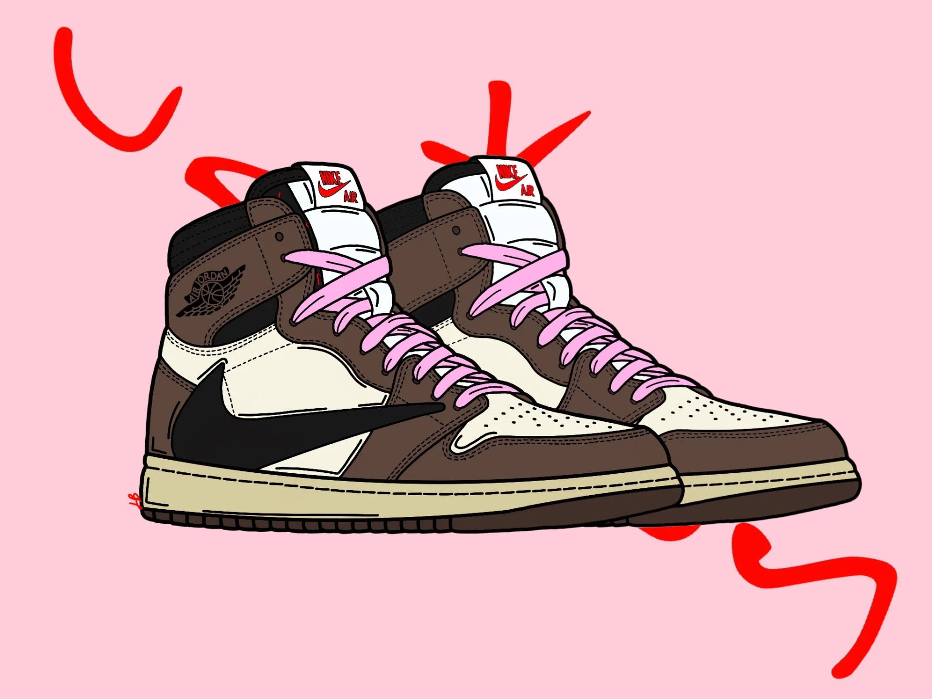Brown And Pink Cartoon Nike Shoes Wallpaper