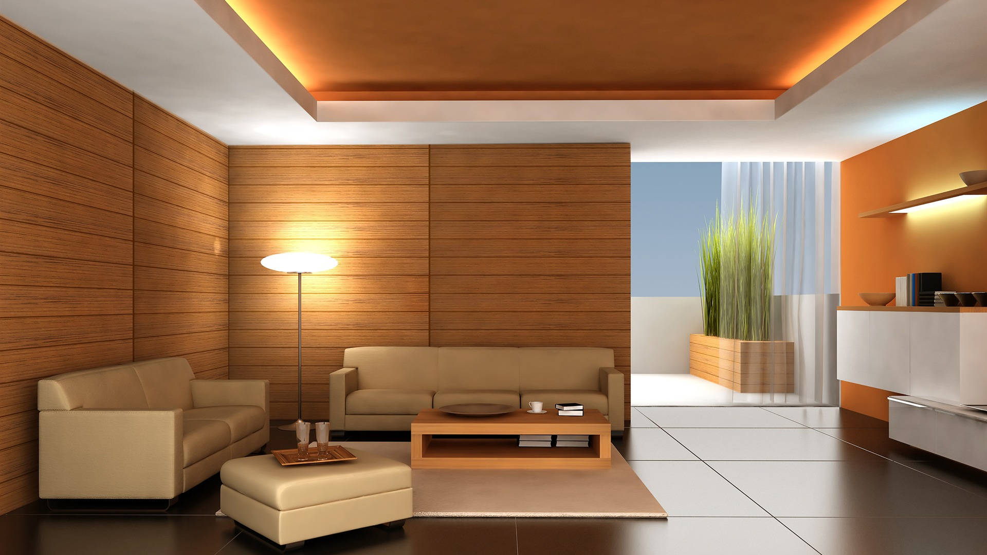 Brown And White Modern Living Room Wallpaper