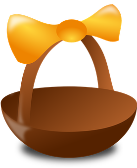 Brown Basket Yellow Bow Illustration PNG