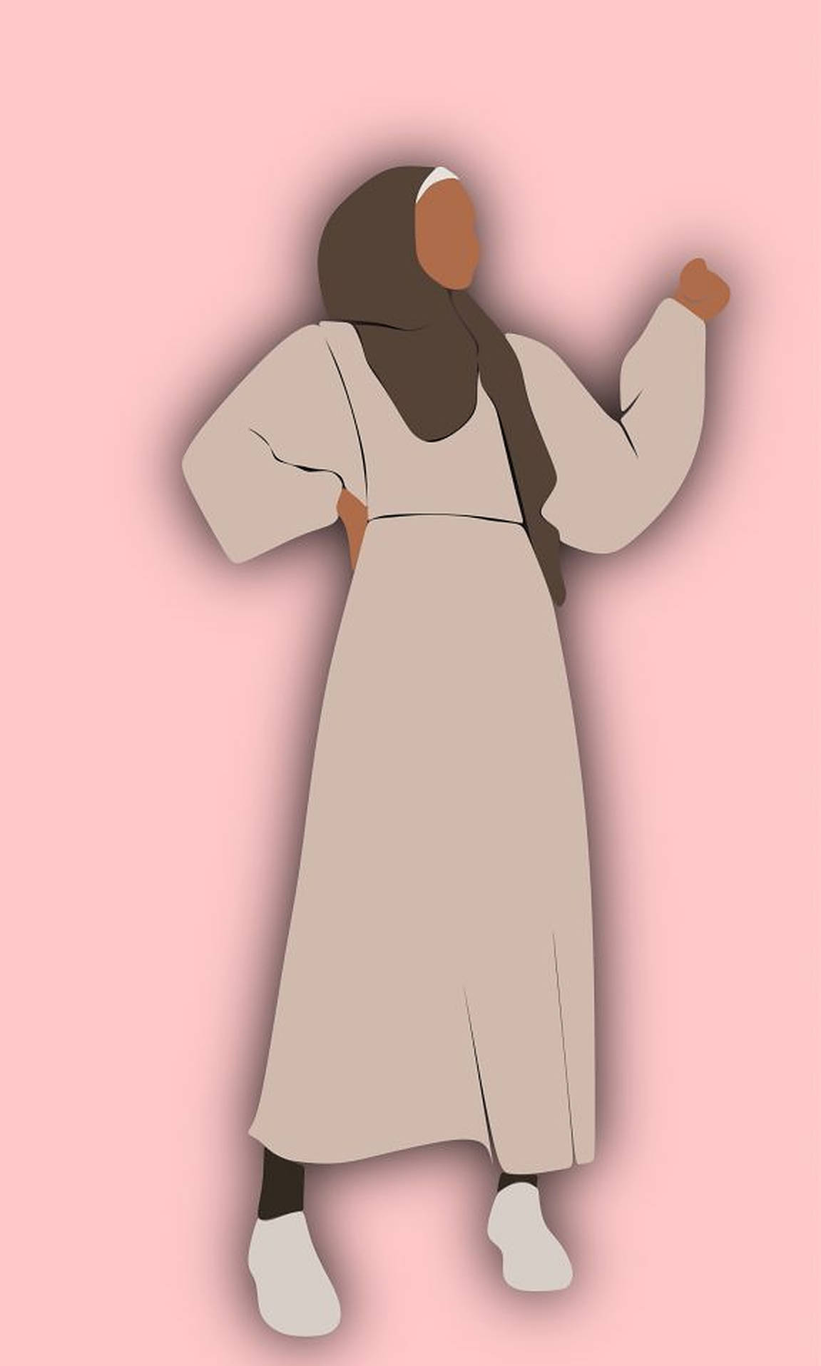 Sfondorosa Con Cartone Animato Marrone Con Il Velo Della Hijab. Sfondo