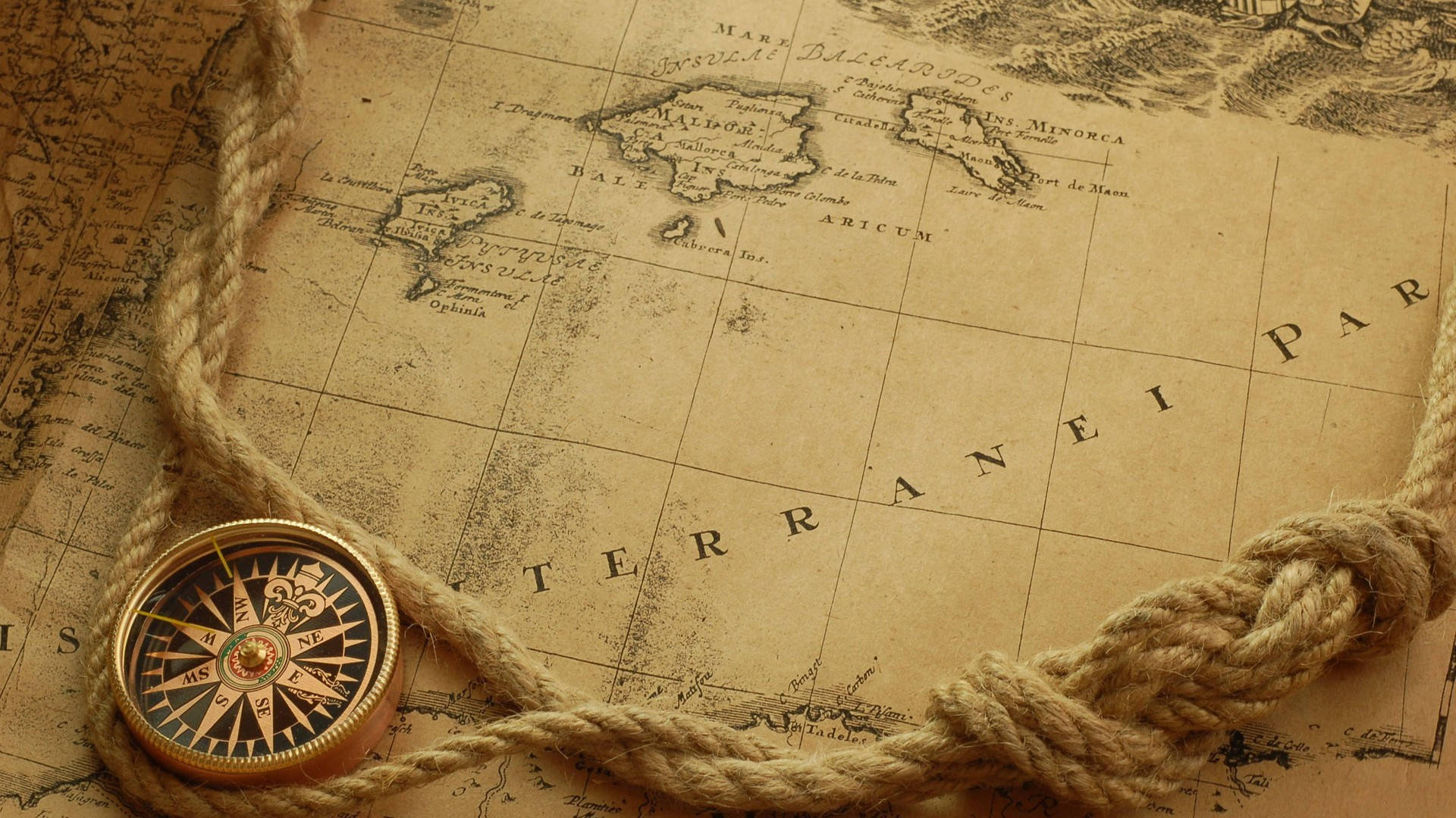 Brown Compass And Map Background