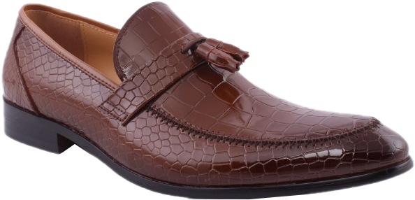 Brown Crocodile Pattern Loafer Men Shoe PNG