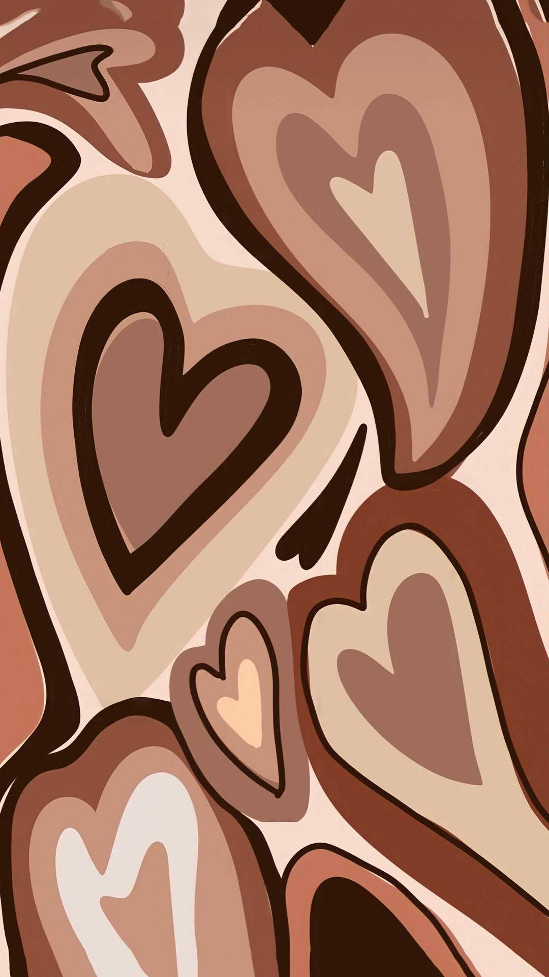 Brown Curvy Wildflower Heart Pattern Wallpaper