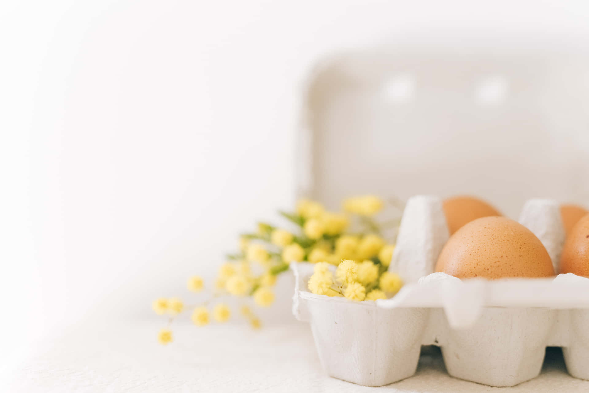 A Dozen Fresh Brown Eggs on a Wooden Table Wallpaper