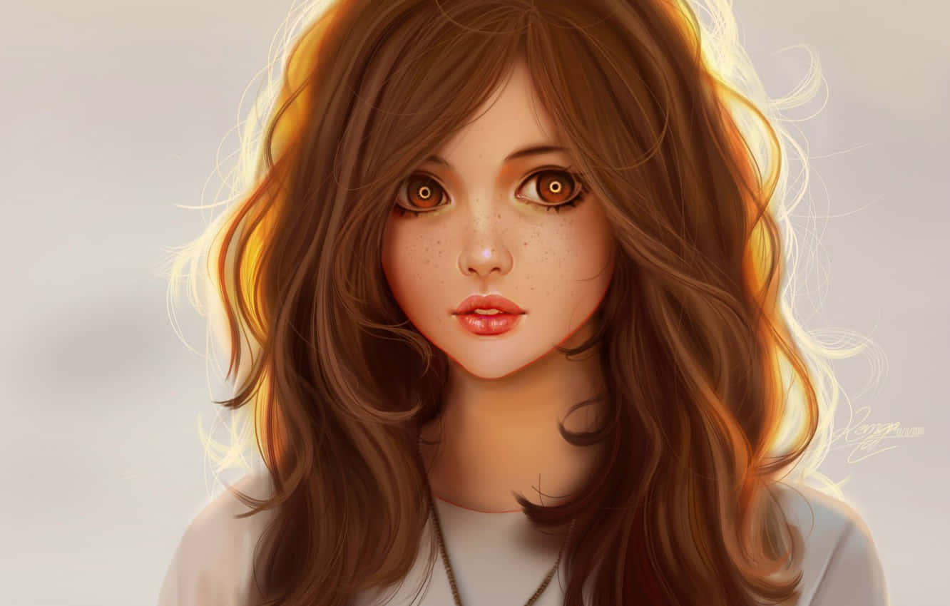 Portrait of a beautiful brown-eyed girl Wallpaper