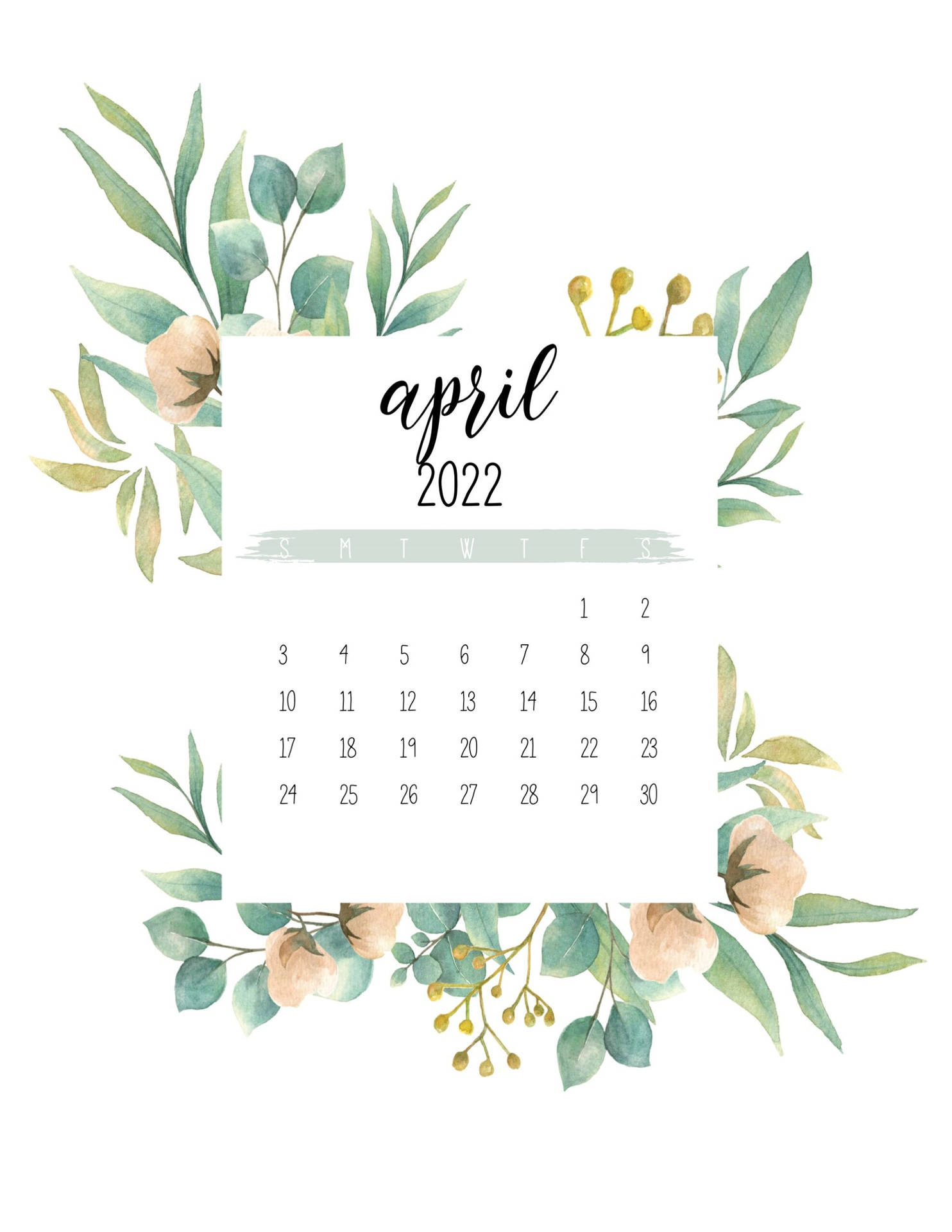 Brown Green Plant April 2022 Calendar Background