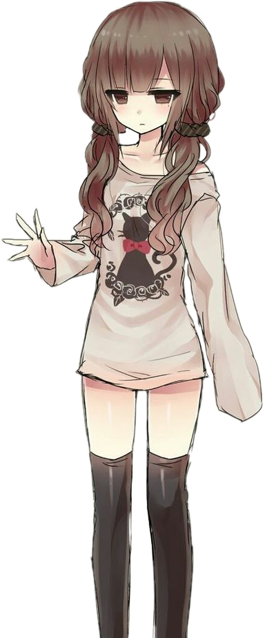 Brown Haired Anime Girl Peace Sign PNG