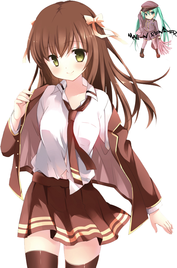 Brown Haired Anime Girl School Uniform PNG