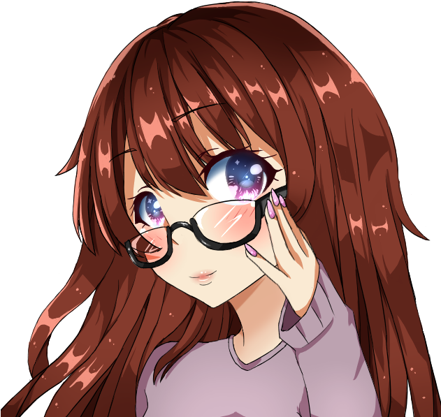Brown Haired Anime Girl With Glasses PNG