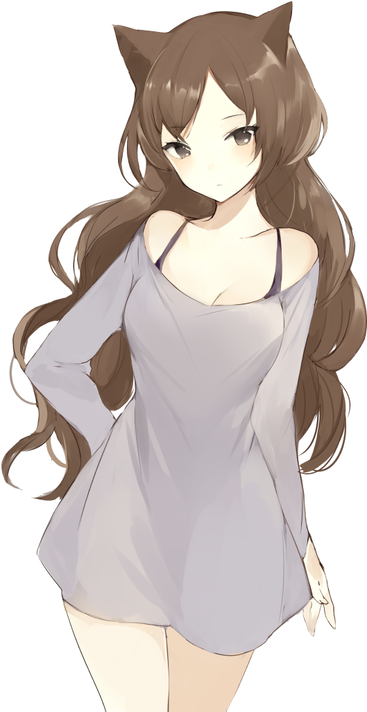 Brown Haired Anime Girlwith Cat Ears PNG