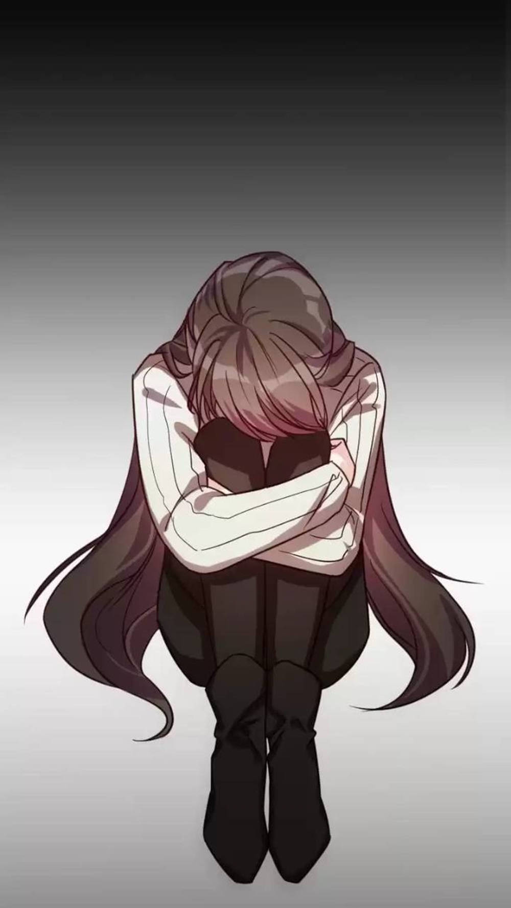 Brown-haired Depressed Anime Girl Wallpaper