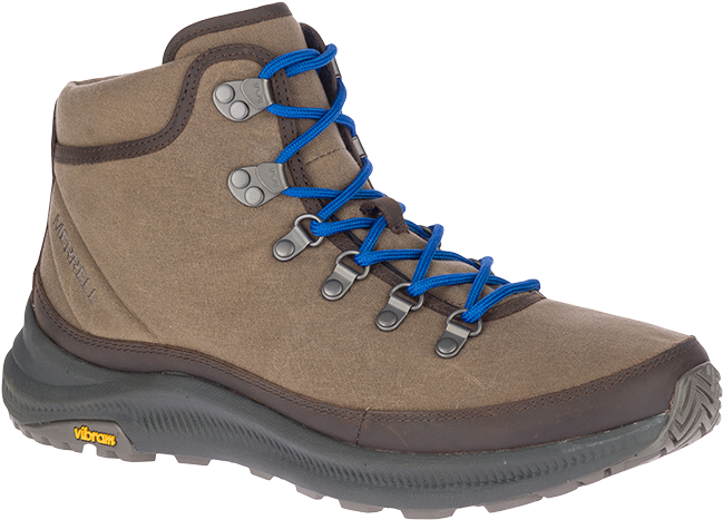 Brown Hiking Bootwith Blue Laces PNG